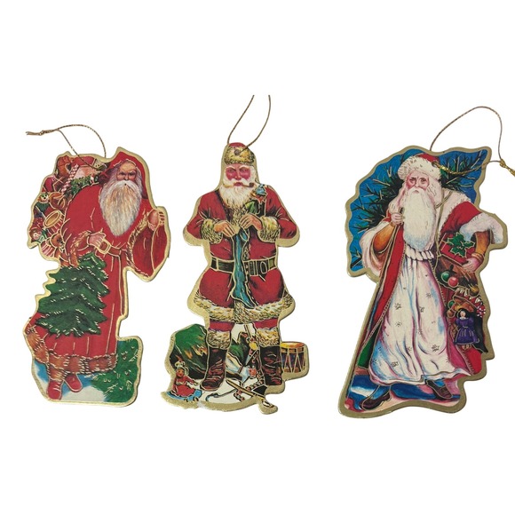 Vintage 1987 Commodore Old World Santa Claus Christmas Ornaments SET of 3 Gold